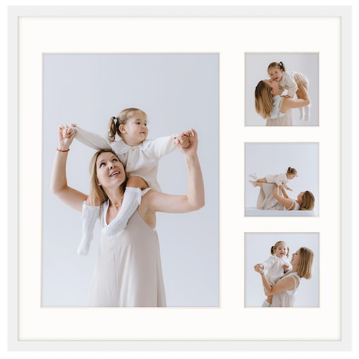Ramka na 4 zdjęcia 1x 21x30 cm 3x 9x9 cm rama biała 40x40 cm foto galeria zdjęć FRAMAI