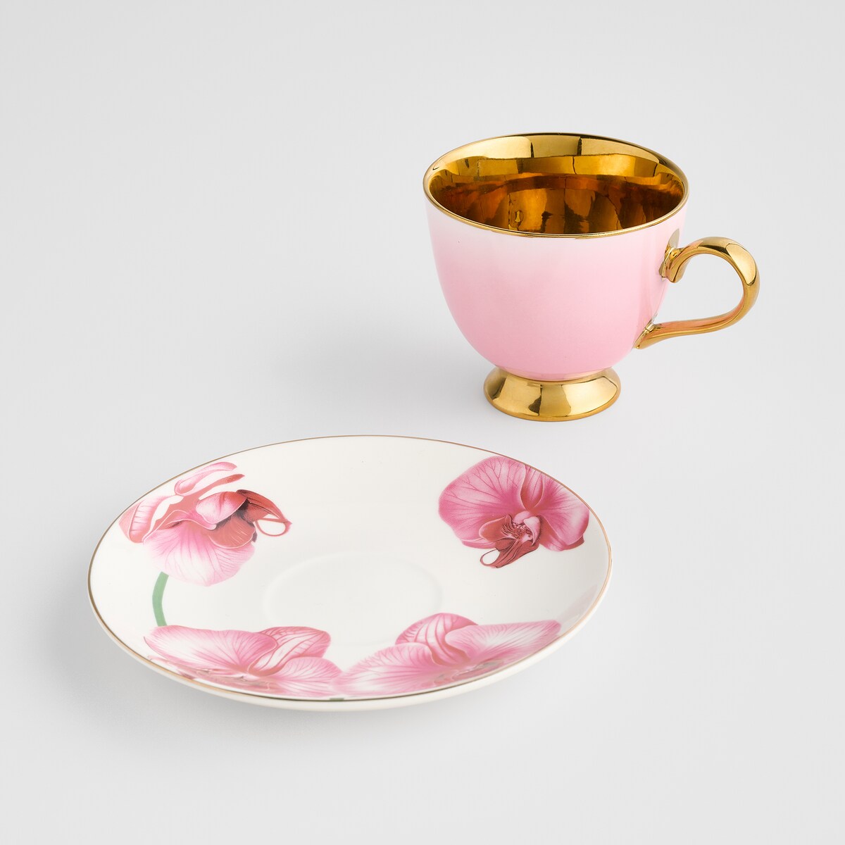 Filiżanka Ze Spodkiem Orchid z motywem kwiatowym