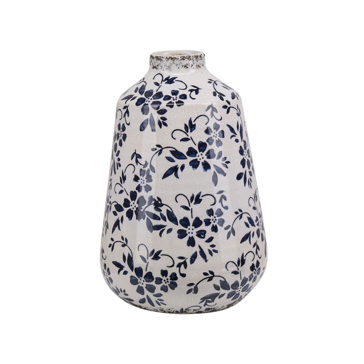 Wazon na kwiaty ceramiczny biały z niebieskim MARONEIA