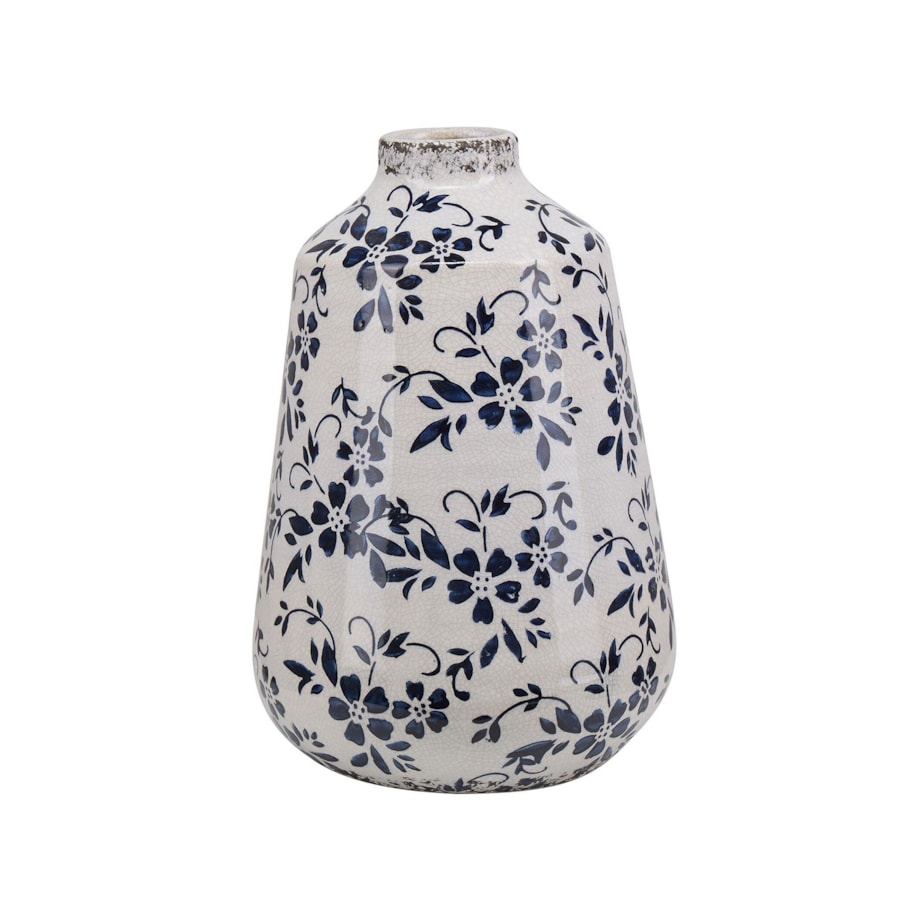 Wazon na kwiaty ceramiczny biały z niebieskim MARONEIA