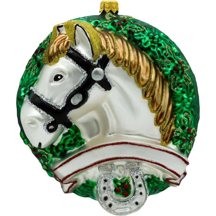 Bombka choinkowa: Koń w wieńcu: biały
