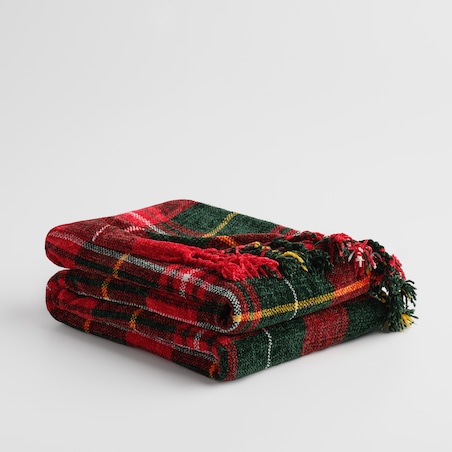 Wzorzysty koc dzianinowy Caldor 130x150 cm w kratę