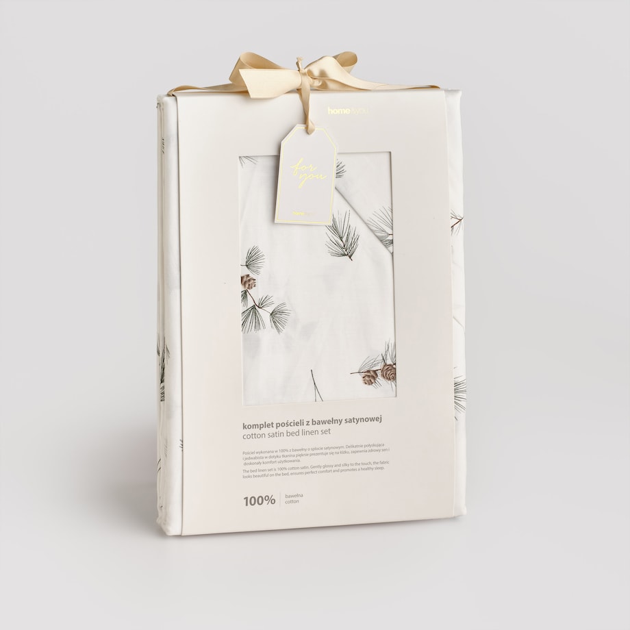 Pościel z bawełny satynowej Grineso 160x200 cm z motywem liściastym