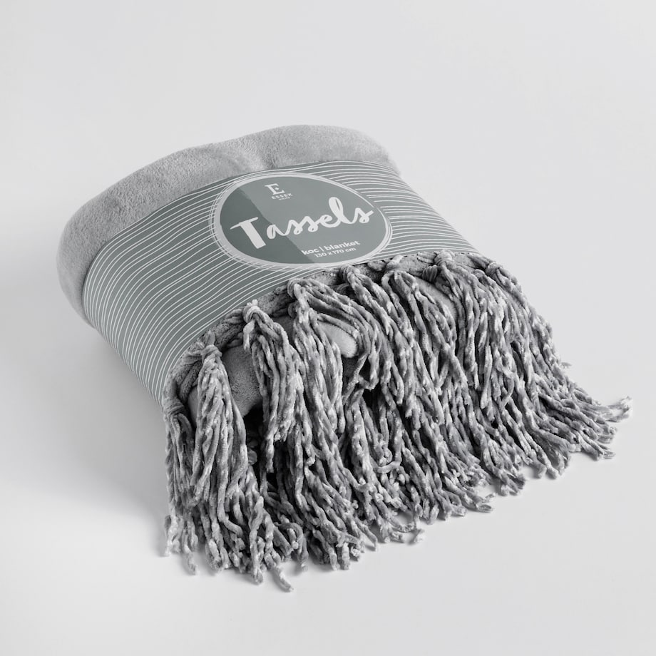 Jednokolorowy koc Tassels 130x170 cm