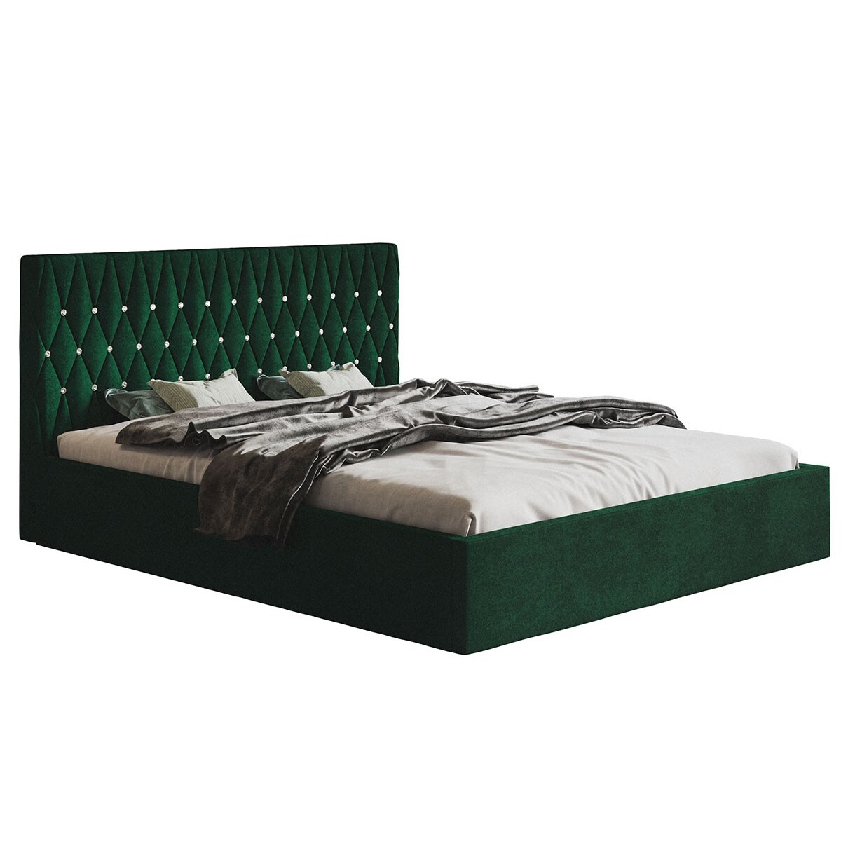 Łóżko sypialniane 160x200 OLDO 3 w stylu glamour- butelkowa zieleń