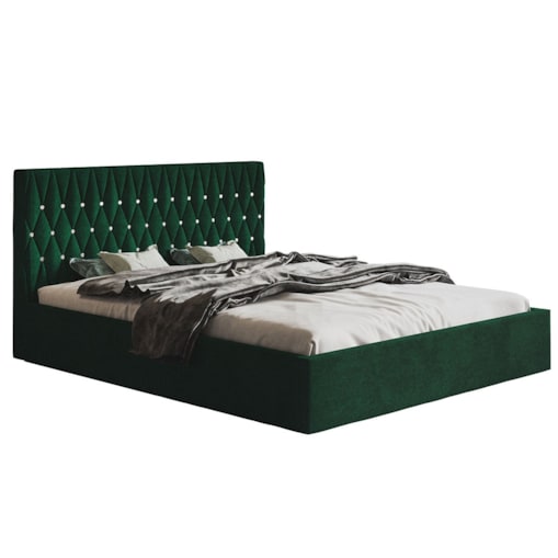 Łóżko sypialniane 160x200 OLDO 3 w stylu glamour- butelkowa zieleń