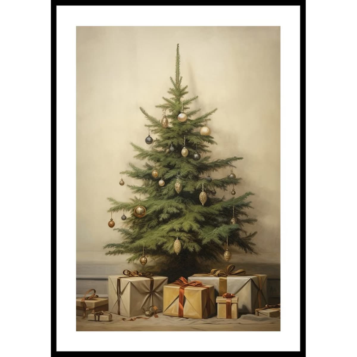 Poster Story, Plakat, Obraz - Choinka Vintage z Prezentami, wymiary 42 x 60 cm