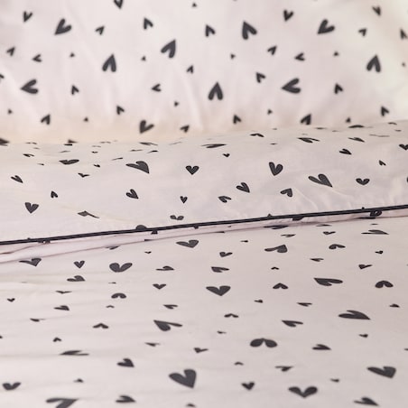 Pościel z bawełny satynowej z lamówką Malorina 160x200 cm z motywem serc