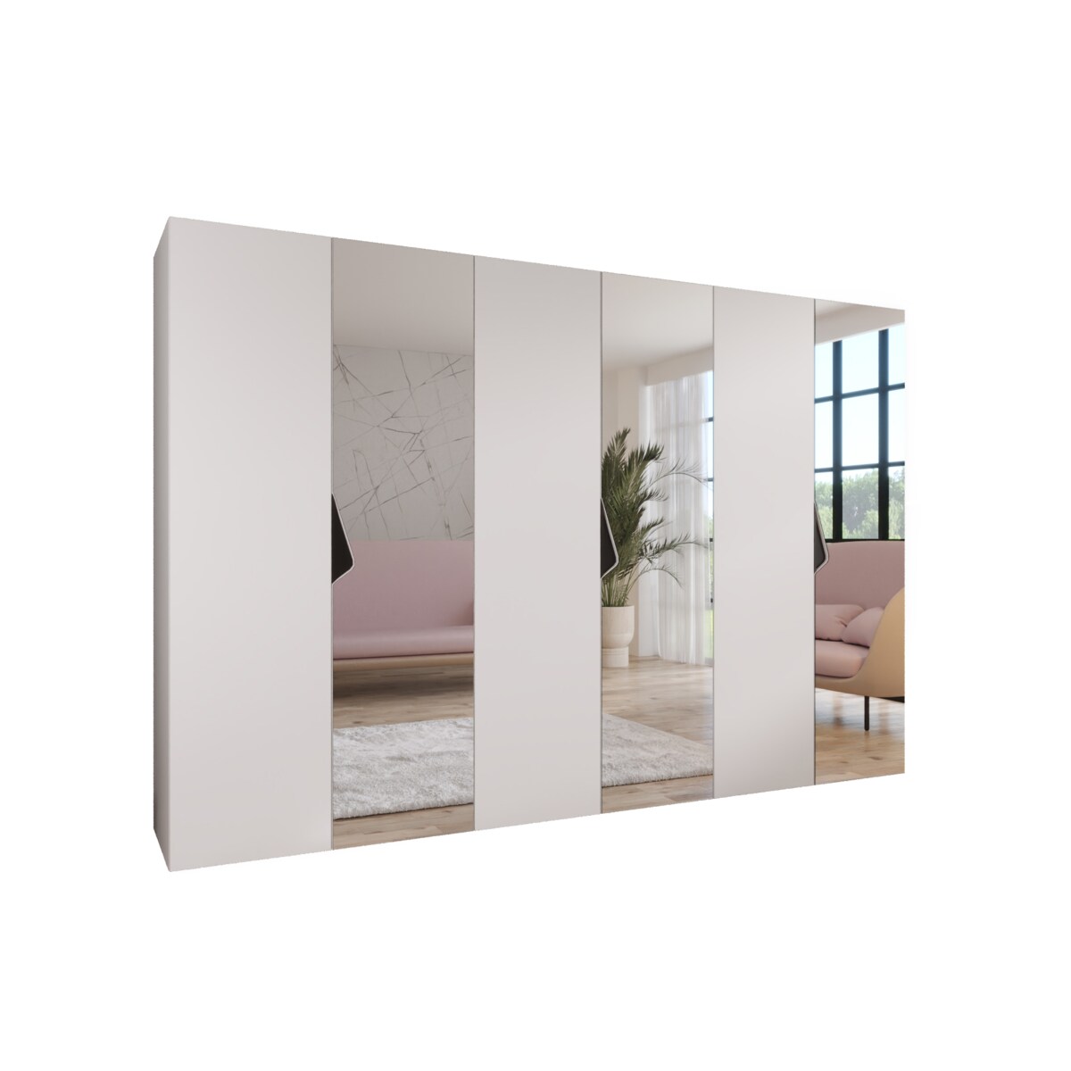 Szafa uchylna z lustrem Sandi 2 300 (3X100) wys 202 cm Biały + u Czarny