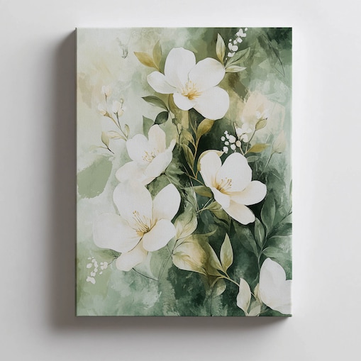 Kwiatowy Bukiet na Zielonym Tle, 50x70 cm, bez ramy, płótno premium na blejtramie