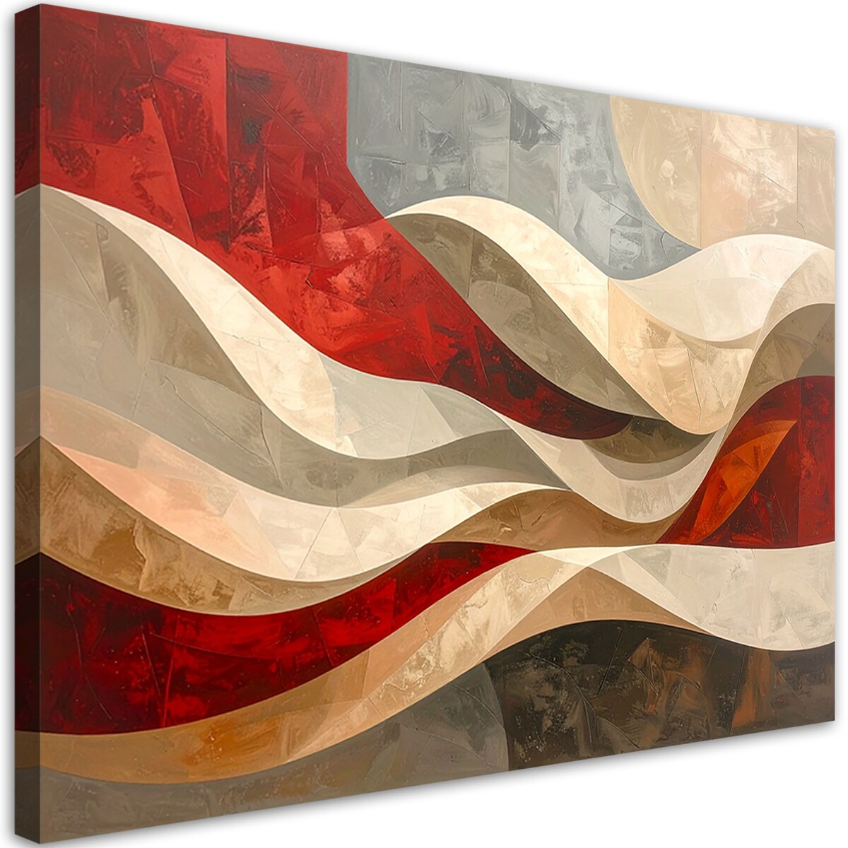 Obraz do salonu sypialni biura, Abstrakcyjne fale w ocieniach czerwieni i beżu