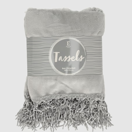 Jednokolorowy koc Tassels 130x170 cm