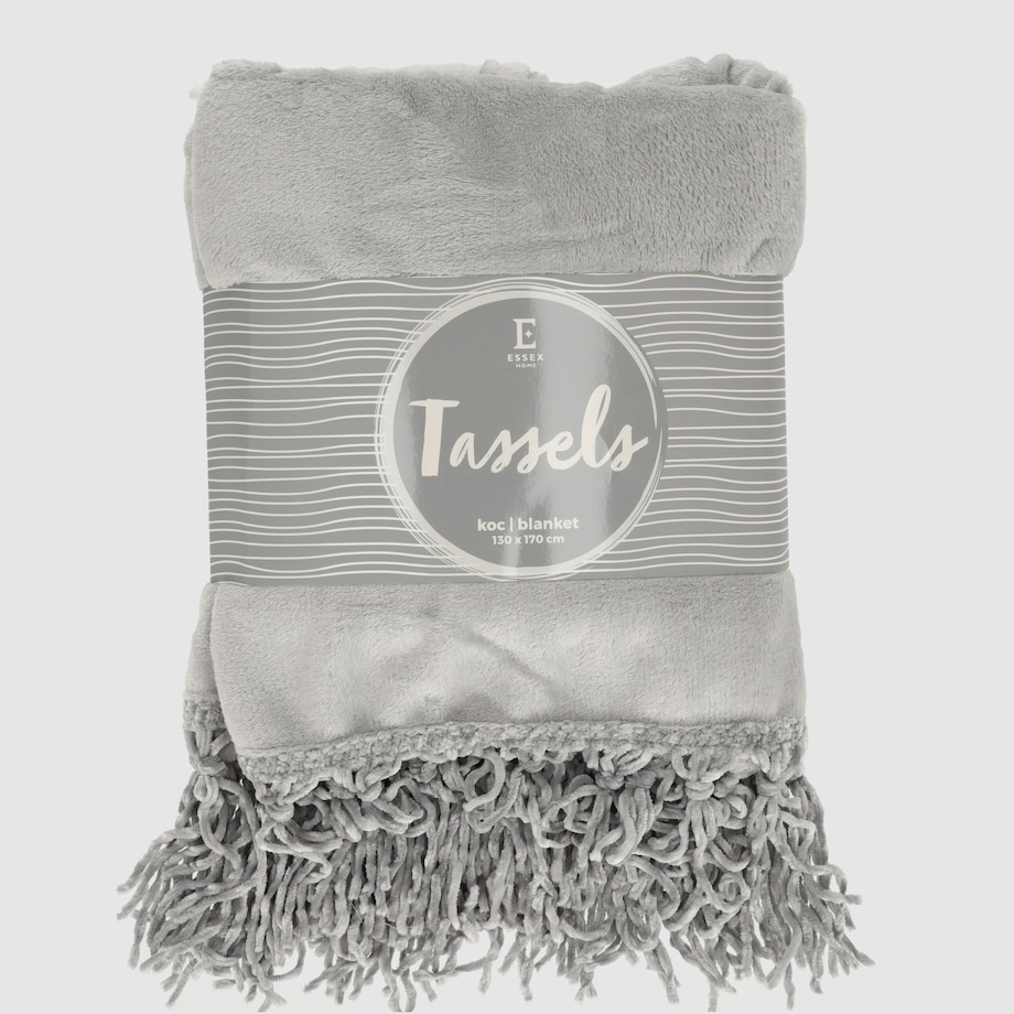 Jednokolorowy koc Tassels 130x170 cm