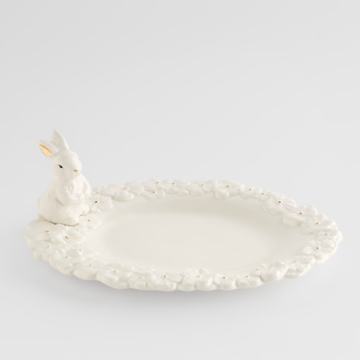 Patera Bellissima oval z motywem kwiatowym i królika