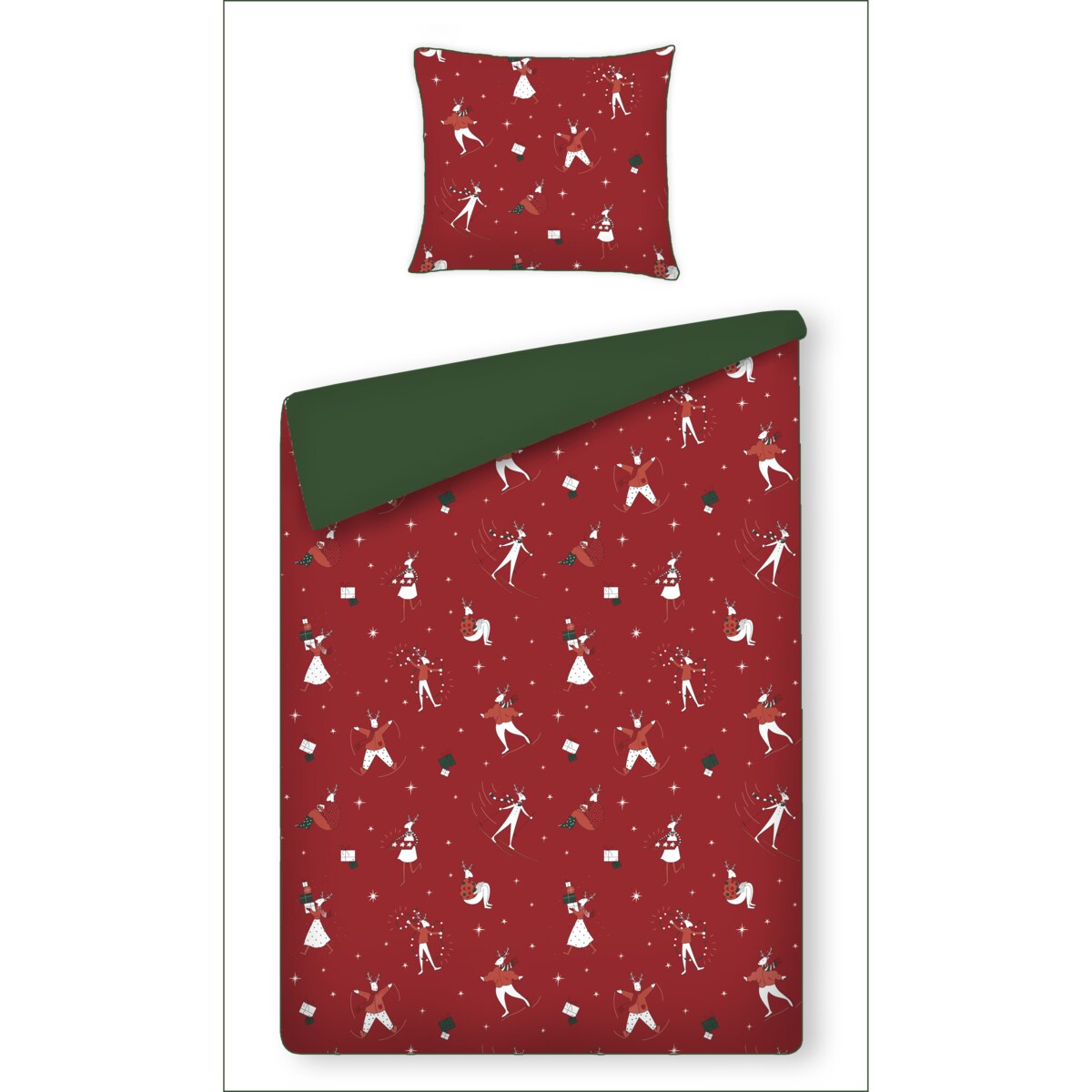 Pościel bawełniana z lamówką Olinerini 140x200 cm z motywem renifera