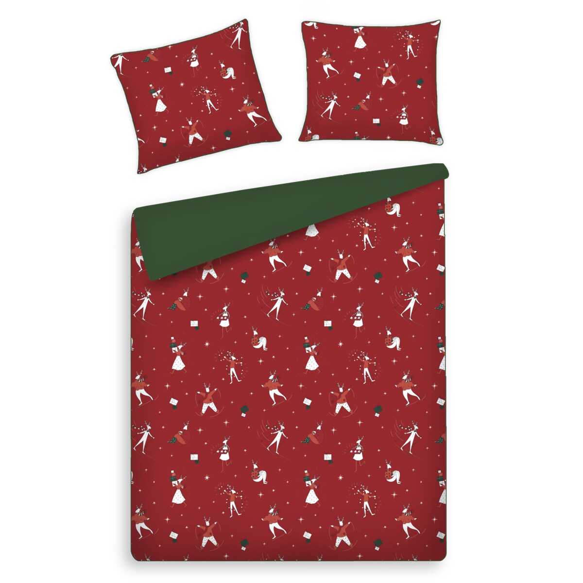 Pościel bawełniana z lamówką Olinerini 160x200 cm z motywem renifera