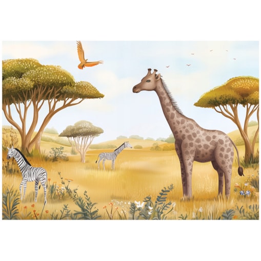 Fototapeta Dla Dzieci Na Flizelinie Zwierzęta Drzewa Beżowy 250x175