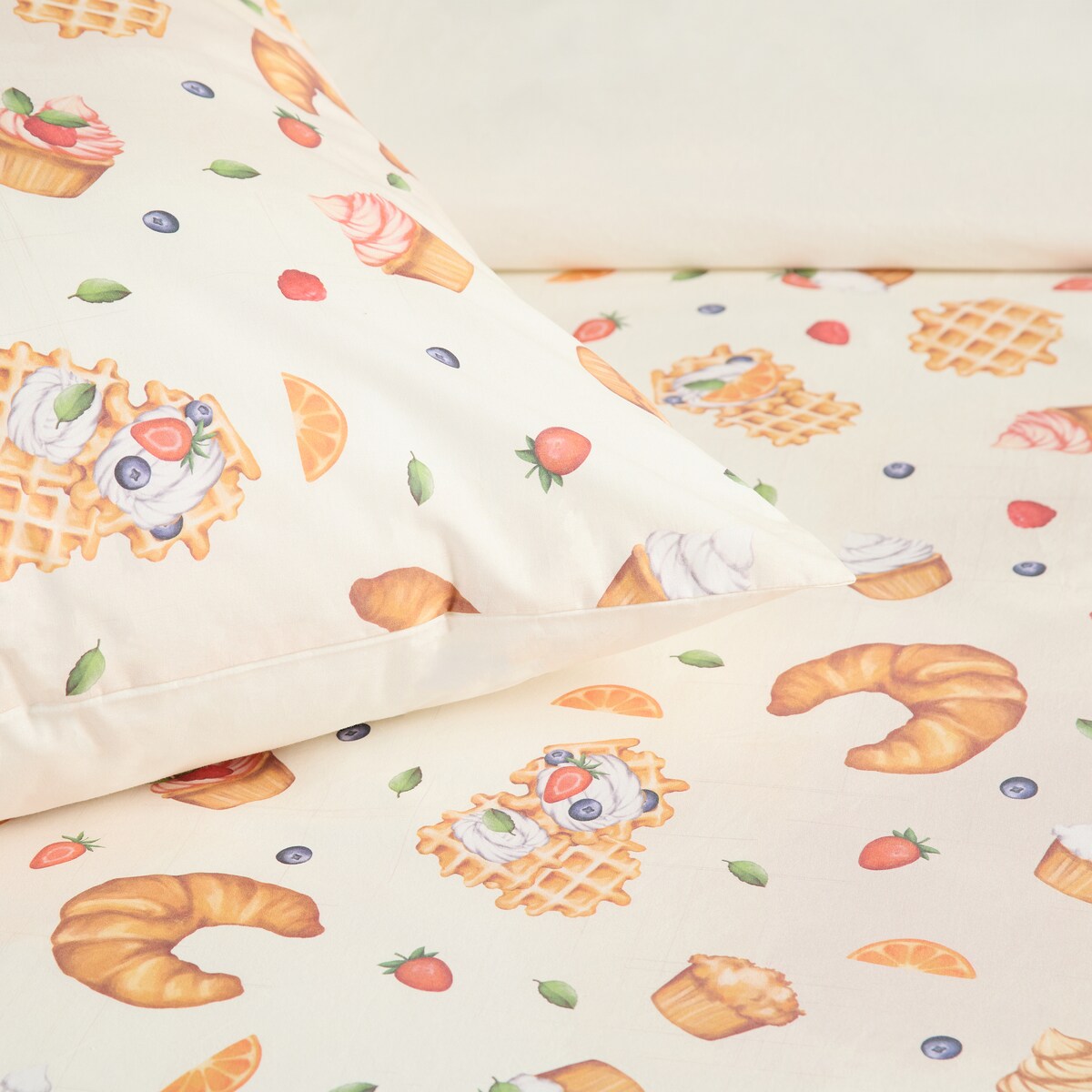 Pościel Bawełniana Brunchery 160x200 cm z motywem kulinarnym