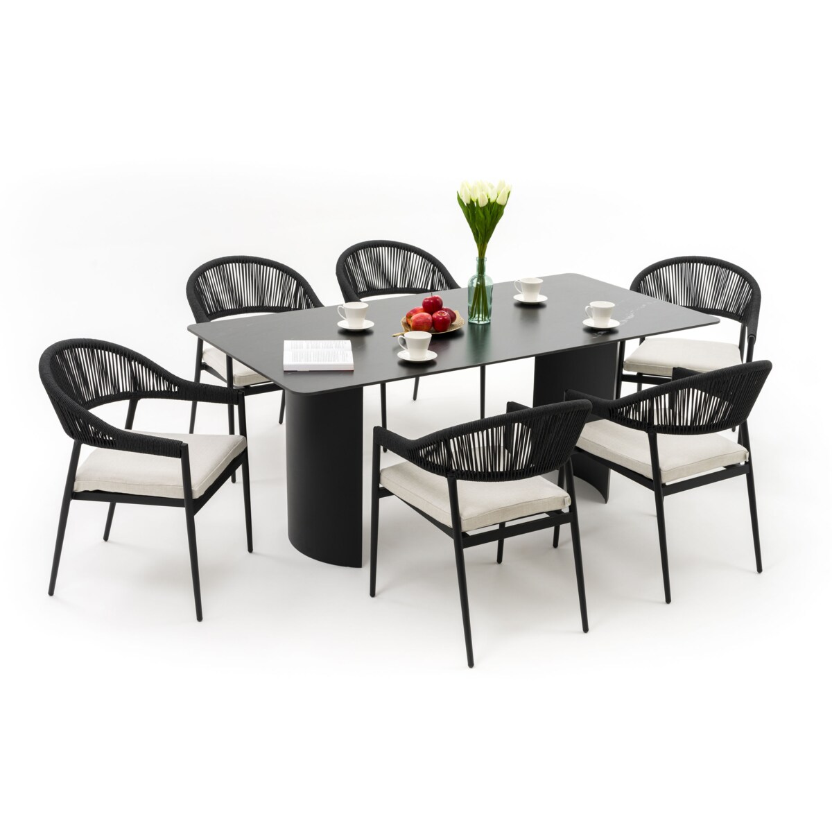 Zestaw mebli ogrodowych aluminiowe nowoczesne BELIZE LUX czarno beżowe