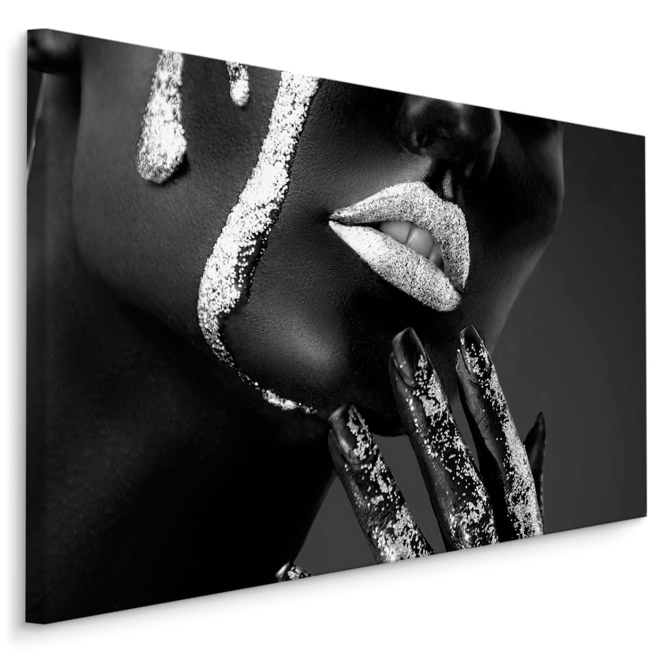 Obraz Na Płótnie KOBIETA Srebrny Make Up 70x50cm