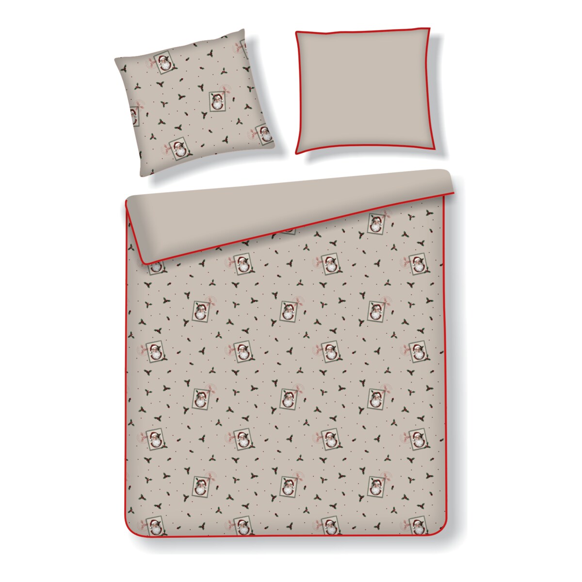 Pościel z bawełny satynowej z lamówką Winterpost 200x220 cm z motywem mikołaja