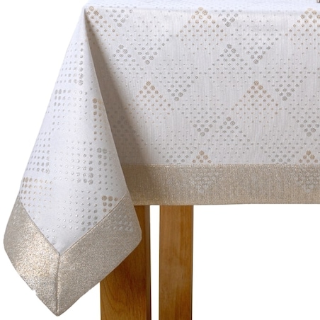 Obrus srebrno-złoty LZS-33209 kropki - 130x200 cm - złoty