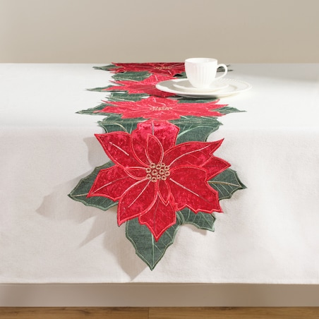 Bieżnik Haftowany Poinsettia xmas 35x171 cm z motywem gwiazdy betlejemskiej
