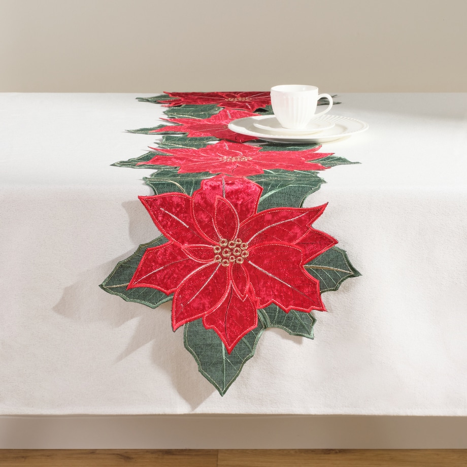 Bieżnik Haftowany Poinsettia xmas 35x171 cm z motywem gwiazdy betlejemskiej