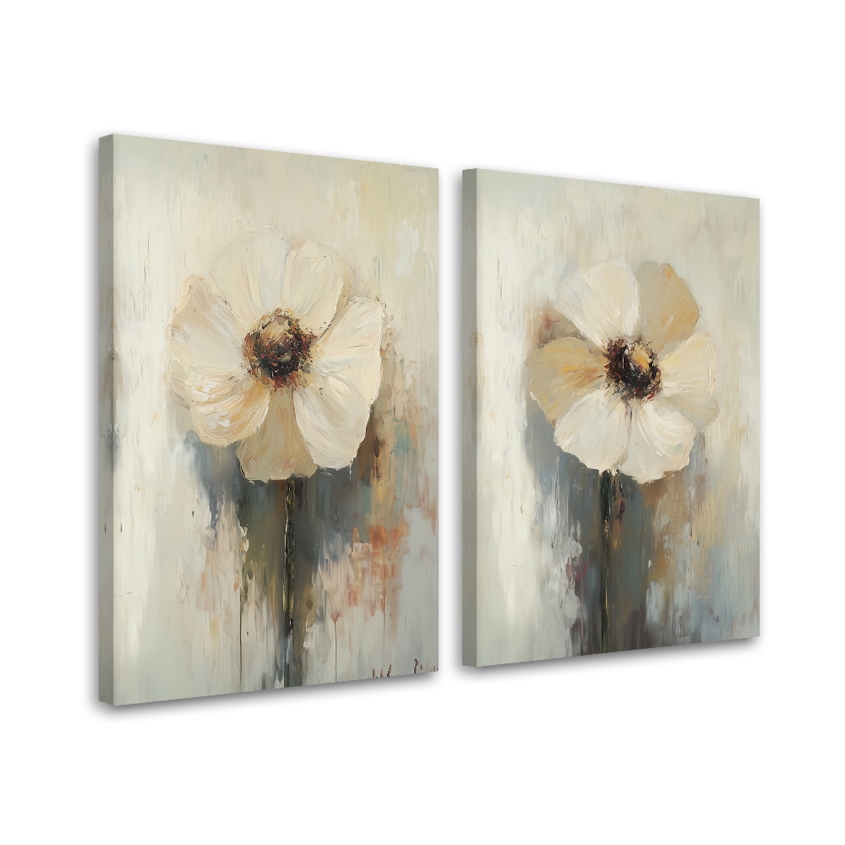 Obraz set dyptyk do salonu sypialni jadalni biura spa Beżowe kwiaty w stylu boho 120x90 (2x60x90)