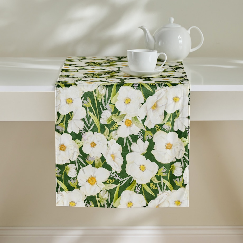 Bieżnik Welwetowy Emeris 40x180 cm z motywem kwiatowym