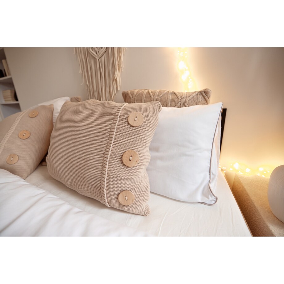 Pościel biała lamówka beżowa, 140 x 200 cm, La Manta