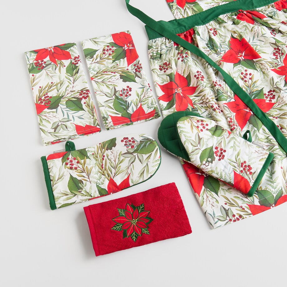 Komplet Rękawic Kuchennych Poinsetta 14x30 cm z motywem gwiazdy betlejemskiej