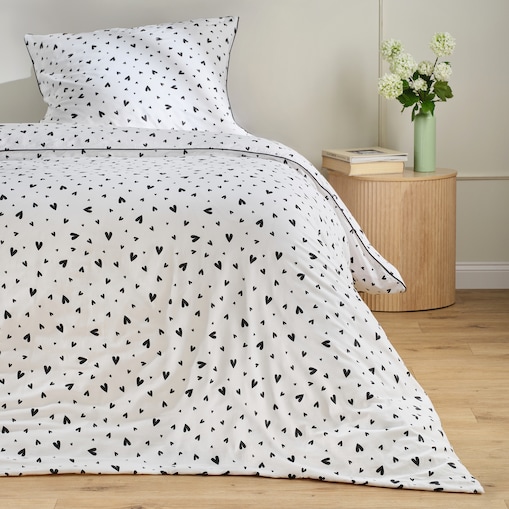 Pościel z bawełny satynowej z lamówką Malorina 140x200 cm z motywem serc