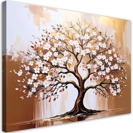 Feeby Obraz nowoczesny do salonu sypialni, Drzewo Życia Kwiaty Beżowy 120x80