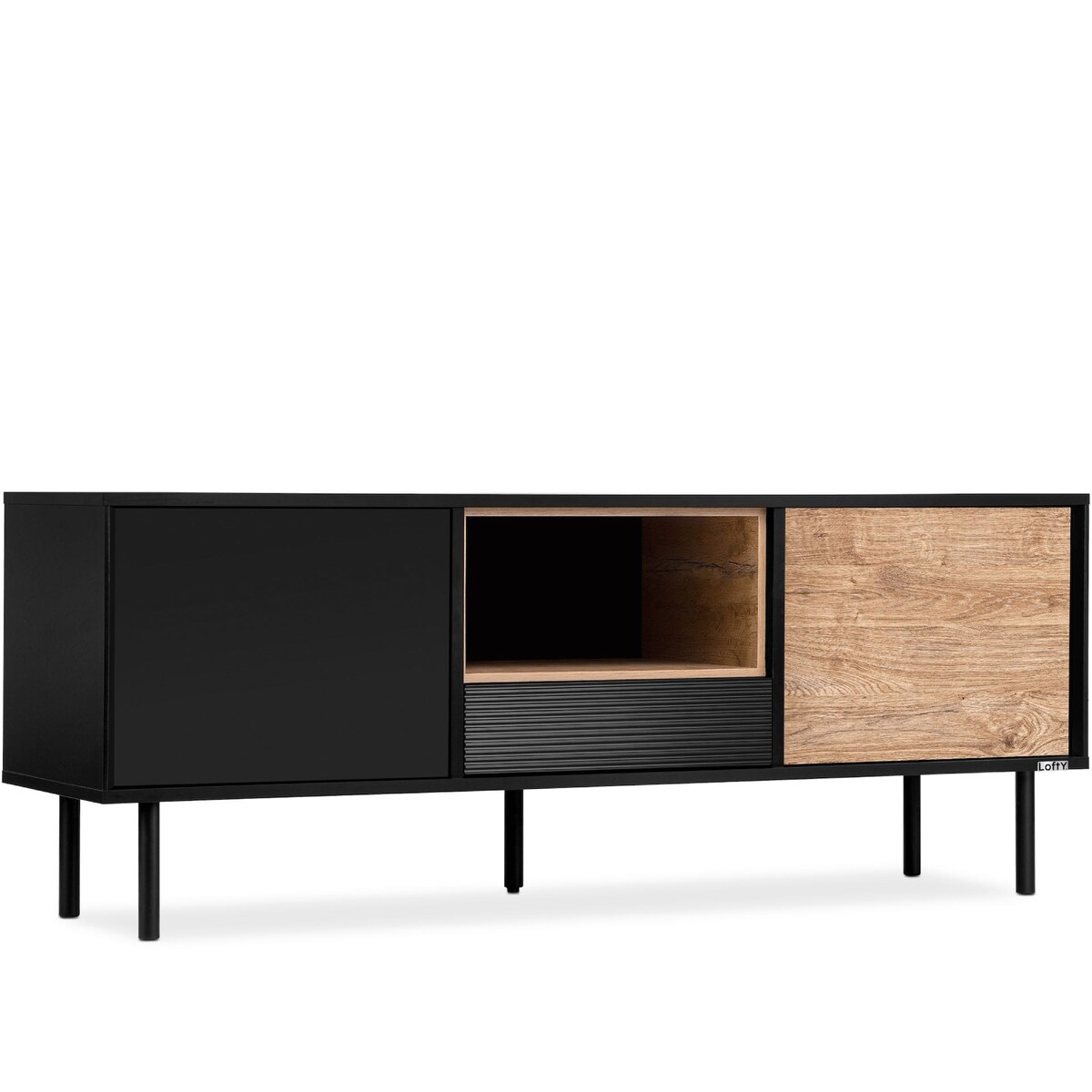 KONSIMO LOFTY Szafka RTV w stylu loft z ryflowanym wykończeniem