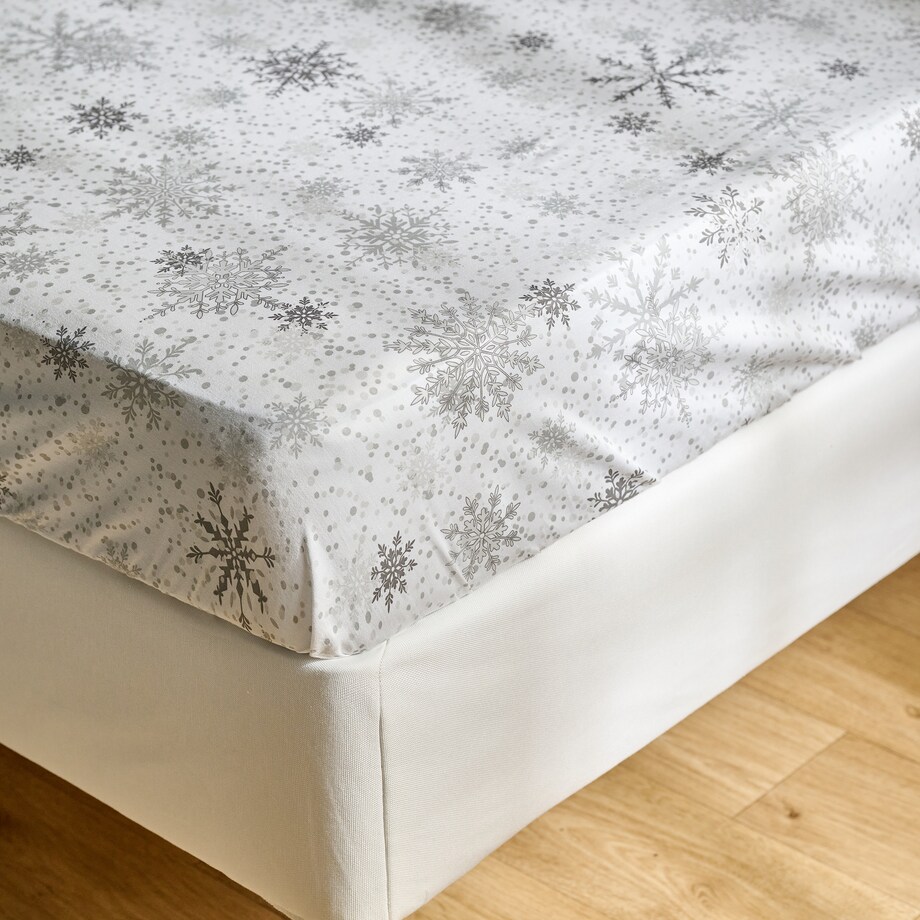 Prześcieradło Z Gumką Snowf 180x200 cm z motywem śnieżynki