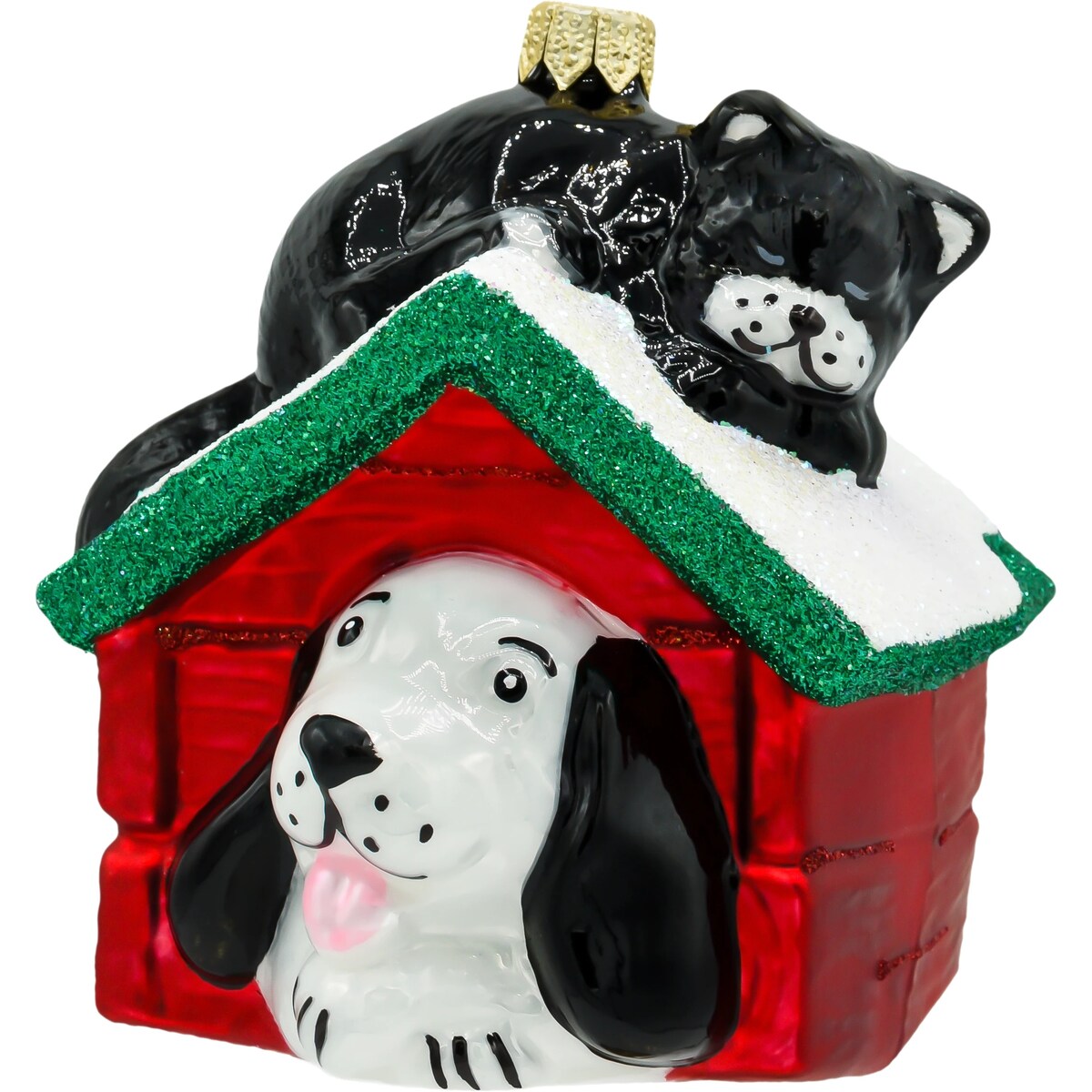 Bombka choinkowa: Pies i kot w budzie: czerwony