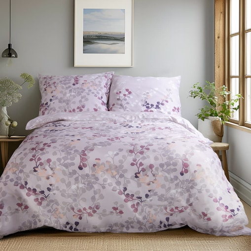 Pościel satyna bawełniana 200x220 Exclusive Bellini jasnofioletowa w roślinny wzór