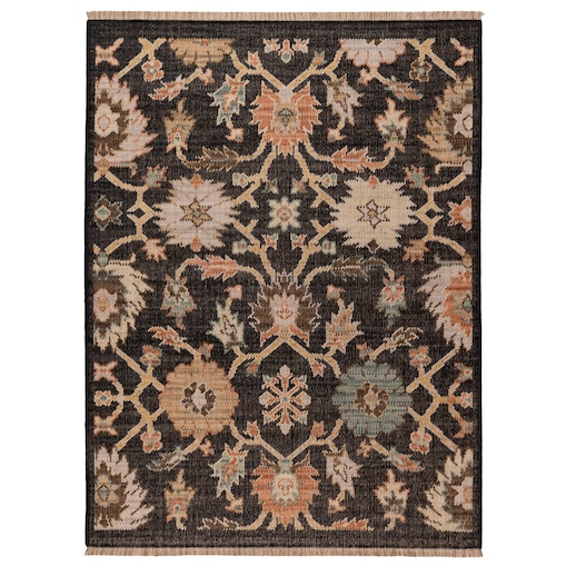 Dywan Wełniany Royal Wool 60x100 cm z frędzlami kwiaty czarny