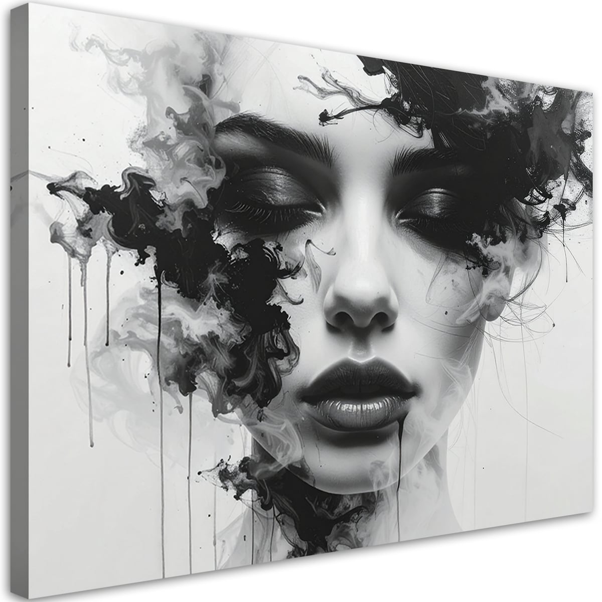 Nowoczesny obraz, Kobieta czarno-biały z efektem dymu 90x60 cm