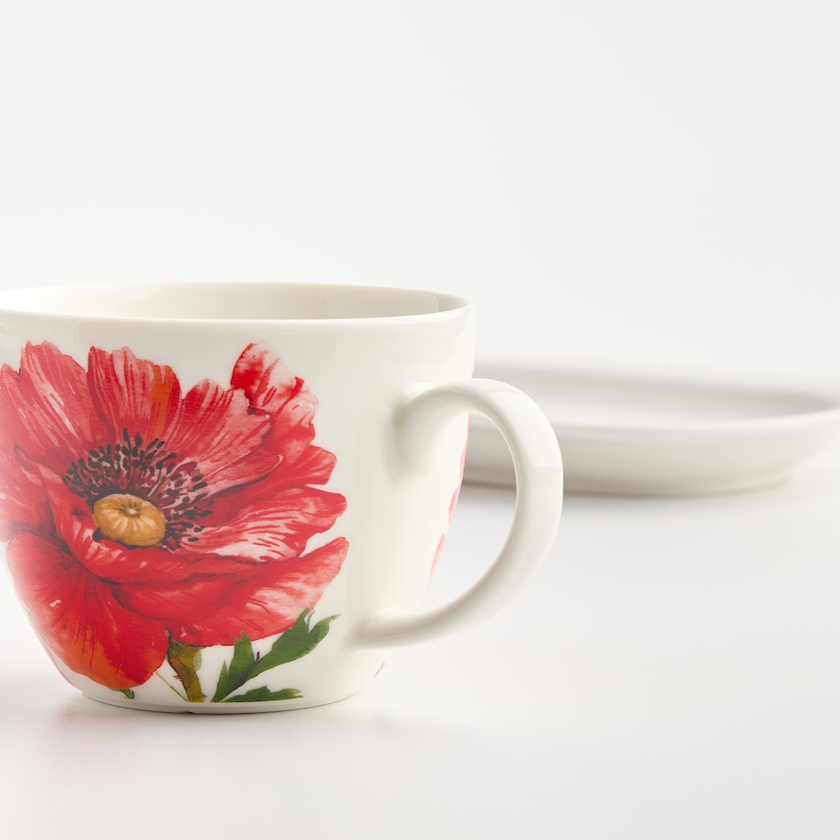 Filiżanka Ze Spodkiem Popplin z motywem kwiatowym