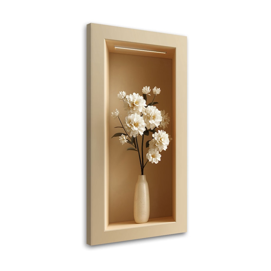 Obraz na ścianę do salonu sypialni, Białe Kwiaty w wazonie w 3d 50x100