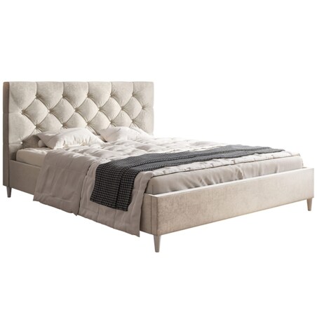 Łóżko jednoosobowe 120x200 LUXO 6 tapicerowane, pikowane, guziki- beżowe