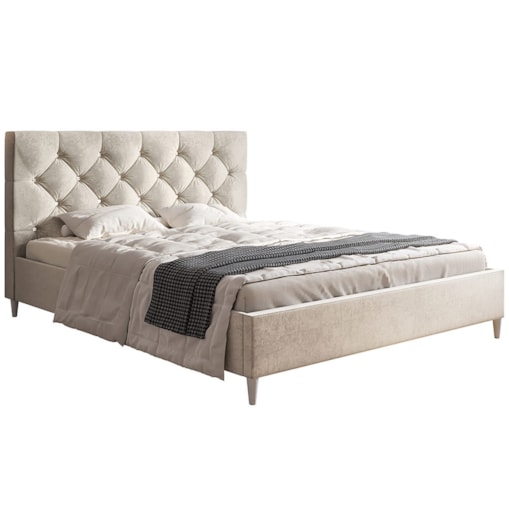 Łóżko jednoosobowe 120x200 LUXO 6 tapicerowane, pikowane, guziki- beżowe