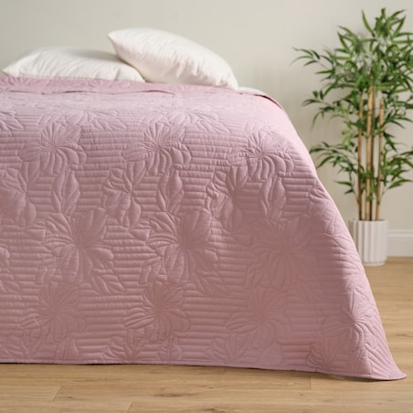 Jednokolorowa narzuta na łóżko z przeszywanym wzorem Solosao 200x220 cm z motywem kwiatowym