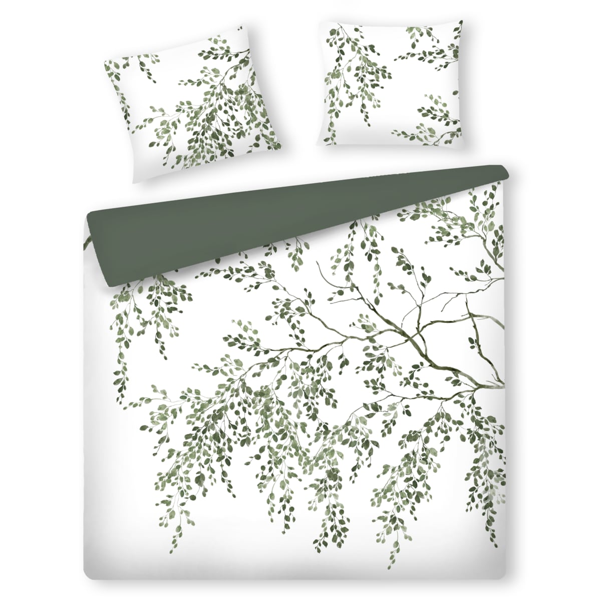 Pościel z bawełny satynowej Oliveria 200x220 cm z motywem liściastym