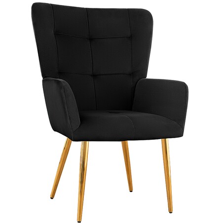 Fotel uszak do salonu wypoczynkowy welurowy tapicerowany czarny złote nogi
