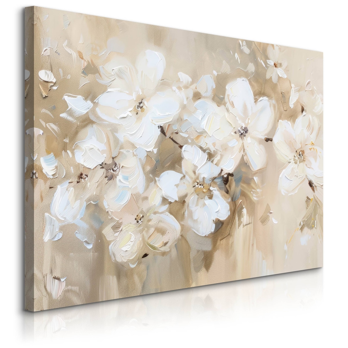 Obraz Na Płótnie Do Salonu Białe Kwiaty Styl Vintage Malarstwo 70x50cm