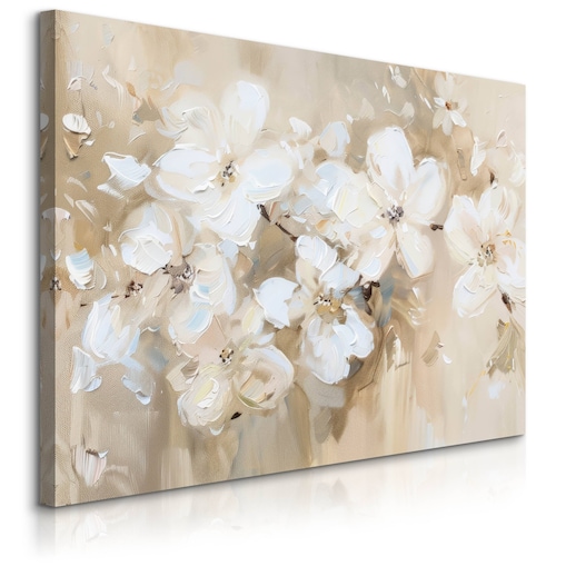 Obraz Na Płótnie Do Salonu Białe Kwiaty Styl Vintage Malarstwo 70x50cm