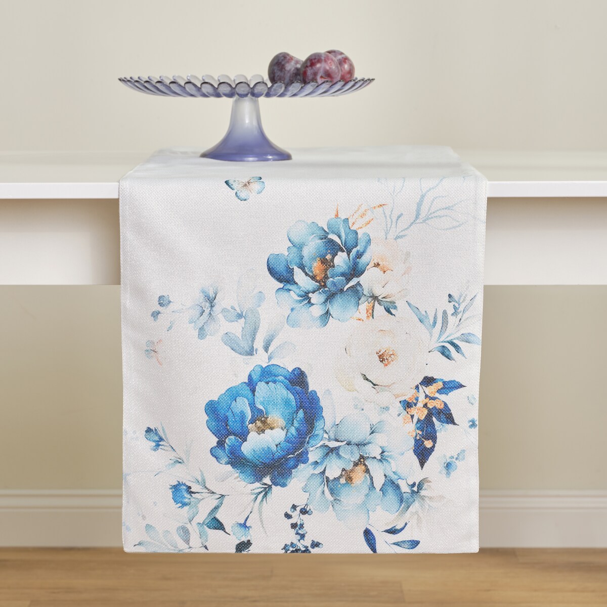 Bieżnik z nadrukiem Cyanelis 40x180 cm z motywem kwiatowym